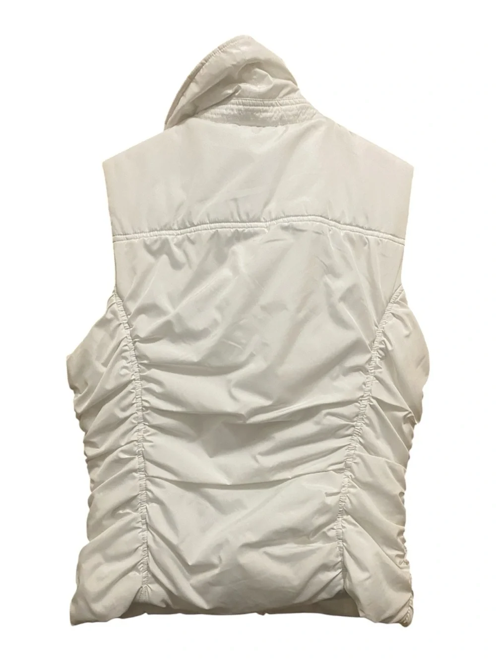 bebe White Quilted Sleeveless Puffer Vest with Gold Zippers